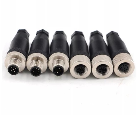M12 Straight Angle IP67 4 5 8Pin AISG Sensor Connector PA66 Threaded Coupling
