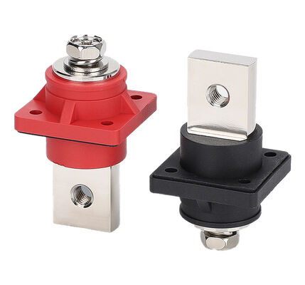 300A-400A Through-Wall Battery Terminal Connector with Snap-On Round Protective Cover (Red/Black)